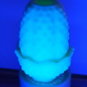 Vintage Fenton Fairy Lamp Satin Custard Hobnail Uranium Glass